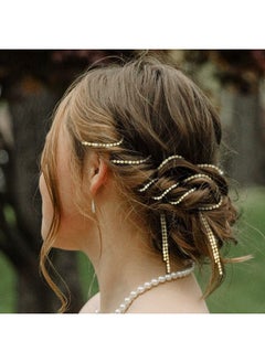 RechicGu 4 Pieces Multi-Layer Rhinestone Hair Chain Head Chains Set, Sparkly Crystal Tassel Headband, 20 Inch Hair Extension Long Chains Bling Braid Decoration Headwear Prom Bridal Accessories Gold  - Image 5