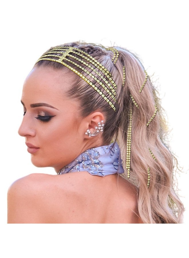 RechicGu 4 Pieces Multi-Layer Rhinestone Hair Chain Head Chains Set, Sparkly Crystal Tassel Headband, 20 Inch Hair Extension Long Chains Bling Braid Decoration Headwear Prom Bridal Accessories Gold - Image 1
