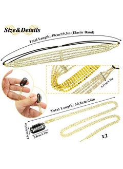 RechicGu 4 Pieces Multi-Layer Rhinestone Hair Chain Head Chains Set, Sparkly Crystal Tassel Headband, 20 Inch Hair Extension Long Chains Bling Braid Decoration Headwear Prom Bridal Accessories Gold  - Image 2
