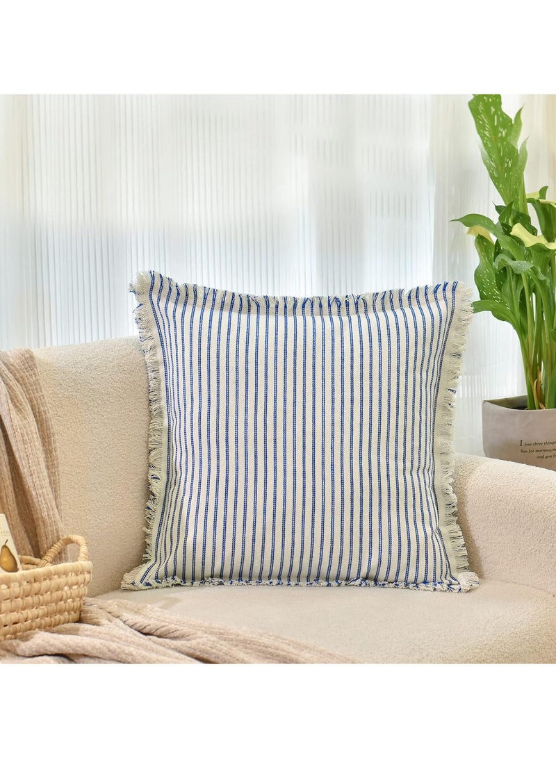 عام أغطية وسادة للرمي بمقاس 18 × 18، مجموعة من 2 غطاء وسادة مخططة بالحلي من القطن للوسادة الزخرفية المربعة - Image 2