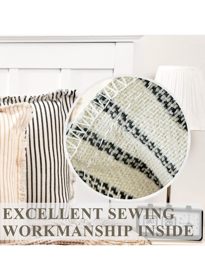 عام أغطية وسادة للرمي بمقاس 18 × 18، مجموعة من 2 غطاء وسادة مخططة بالحلي من القطن للوسادة الزخرفية المربعة - Image 4