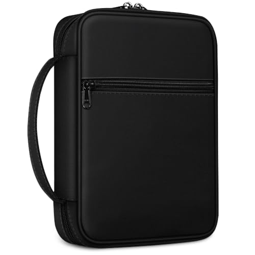 FINPAC Bible Cover Small Size Church Study Book Carrying Bag, Bible Protective Case with Handle and Zippered Pocket for Men Women Mother Lady, Black - Image 1