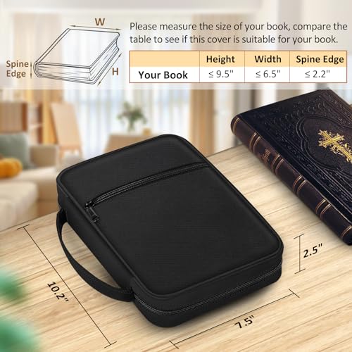 FINPAC Bible Cover Small Size Church Study Book Carrying Bag, Bible Protective Case with Handle and Zippered Pocket for Men Women Mother Lady, Black - Image 2