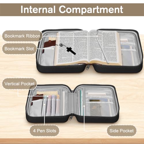 FINPAC Bible Cover Small Size Church Study Book Carrying Bag, Bible Protective Case with Handle and Zippered Pocket for Men Women Mother Lady, Black - Image 4