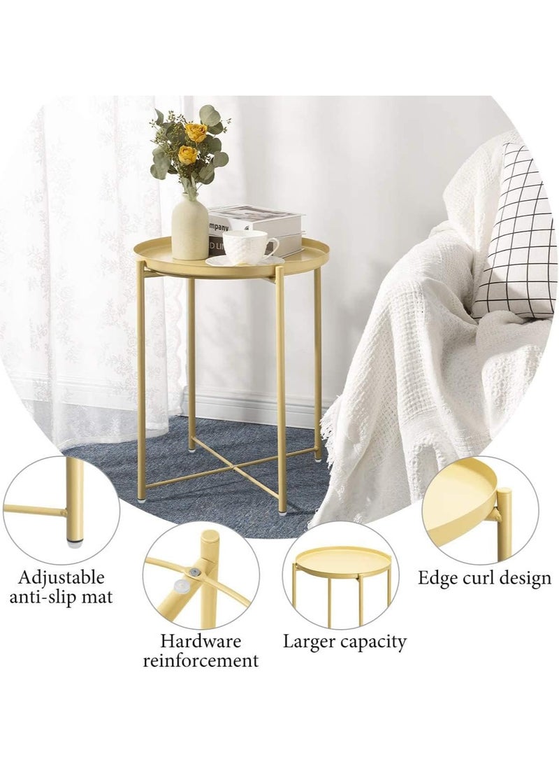 Aputue - Round Tray End Table, Anti-Rust and Waterproof Outdoor & Indoor Metal Snack Table with Removable Tray, Sofa Side Table, 45x45x53cm - Yellow - Image 1