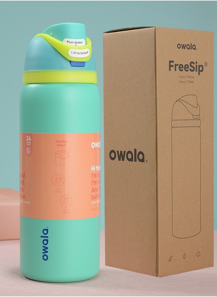 Owala - Owala FreeSip Insulated Stainless Steel Water Bottle with Straw for Sports and Travel, BPA-Free, 32oz,Light green - Image 1