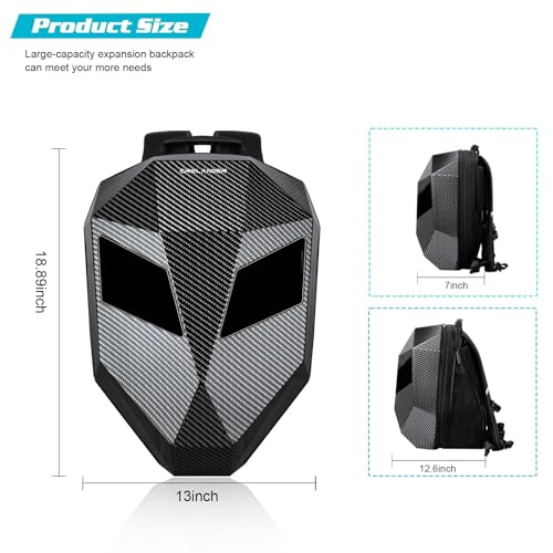 Crelander LED Knight Backpack, 18 inch App Control Expandable Hard Shell Motorcycle Helmet Backpack with DIY Programmable Full Color Screen Waterproof Large Capacity DIY Pixel Art Animation for Riding - Image 2