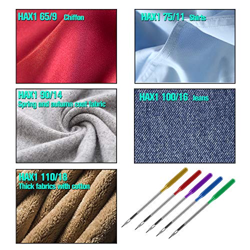 Amytalk 50PCS Sewing Machine Needles Universal Regular Point Machine Needles Compatible for Singer, Brother, Janome, Varmax with Size in 65/9, 75/11, 90/14, 100/16, 110/18 (5 Colors) - Image 3