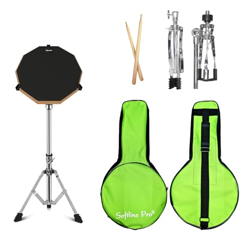 Softline Pro SP-DPPK-Kit 12" & 10 Corners Dumbed Drum Practice Pad Kit, Double Side with Stand & Bag (SP-DPPK-43-Stick-Kit-BK) - Image 1