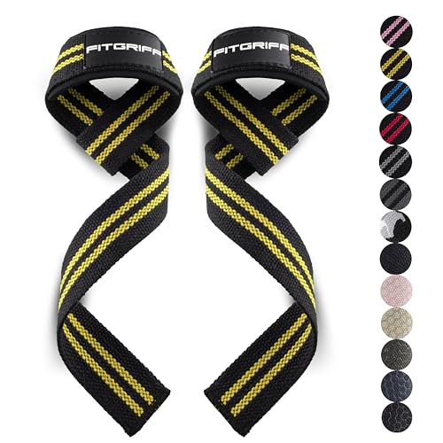 Fitgriff® Lifting Wrist Straps for Weightlifting, Gym, Deadlift, Workout (Made of Premium Cotton & Padded) - Men & Women (Standard, Black/Yellow) - Image 1