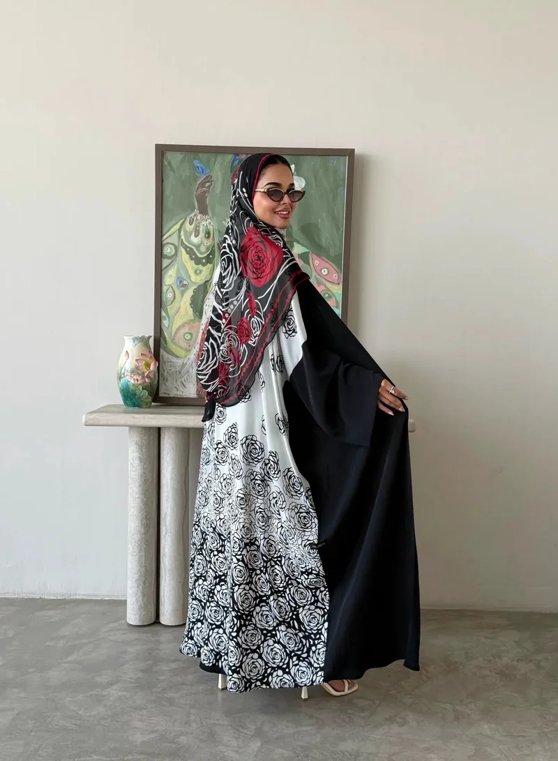 Lusin Abaya Black Silk Abaya with Printed Back & Veil
