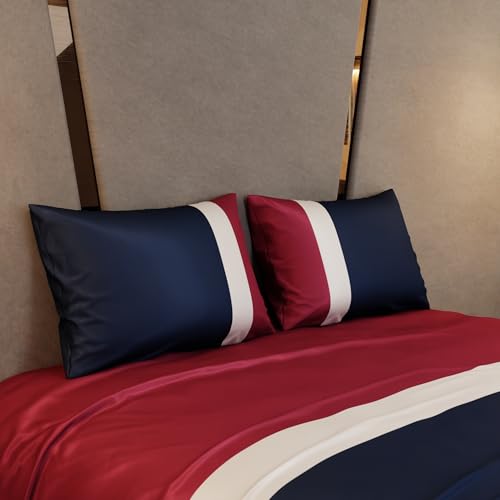 Stoa Paris 300TC UltraSatin Super Size Bedsheet with 2 Pillow Covers, 274cm x 274cm Ideal for King & Double Bed, Gentle on Skin & Hair, Fade & Wrinkle Resistant, Quick Dry, Vogue - Navy, Red, White - Image 4