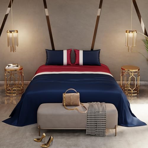 Stoa Paris 300TC UltraSatin Super Size Bedsheet with 2 Pillow Covers, 274cm x 274cm Ideal for King & Double Bed, Gentle on Skin & Hair, Fade & Wrinkle Resistant, Quick Dry, Vogue - Navy, Red, White - Image 3