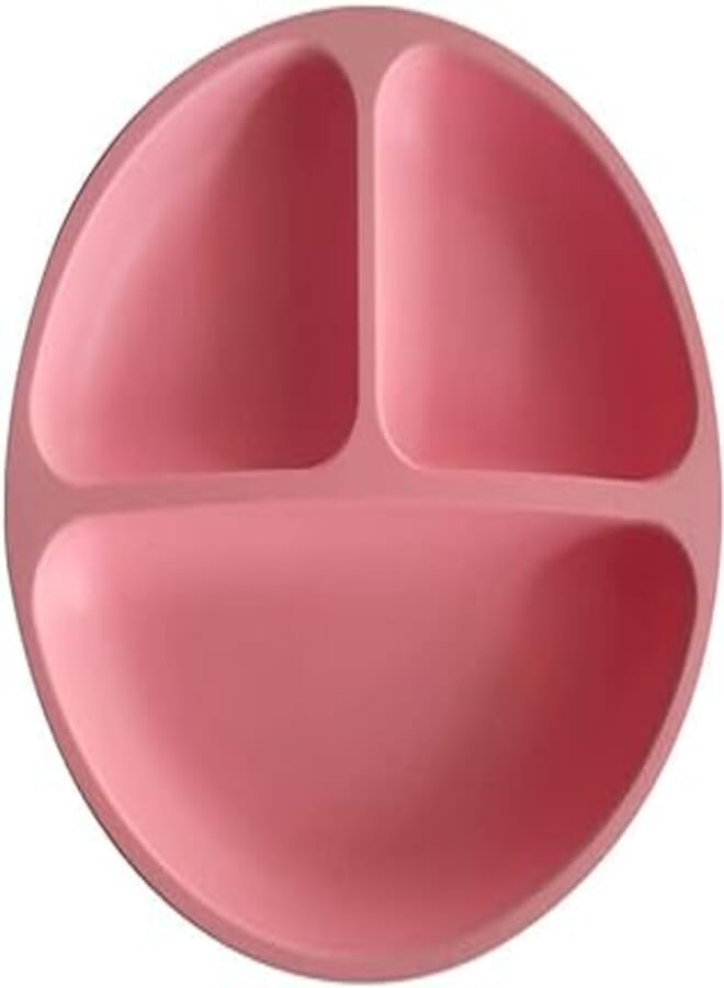 FASHION MANIA A dinner plate and a transparent lid Suction Plates for Babies & Toddlers | 100% Silicone | Plates Stay Put with Suction Feature (155g of small suction cups)+dinner plate transparent lid) (Pink)