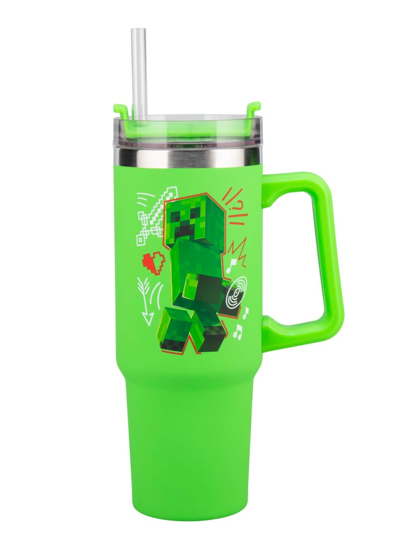 ماين كرافت كوب معزول أخضر من مينكرفت (ستيف وكريपर) بسعة 30 أونصة ومقص، كوب سفر قابل للسفر مع مقبض لشاي المثلج أو القهوة، سلع تابعة لألعاب الفيديو - Image 1