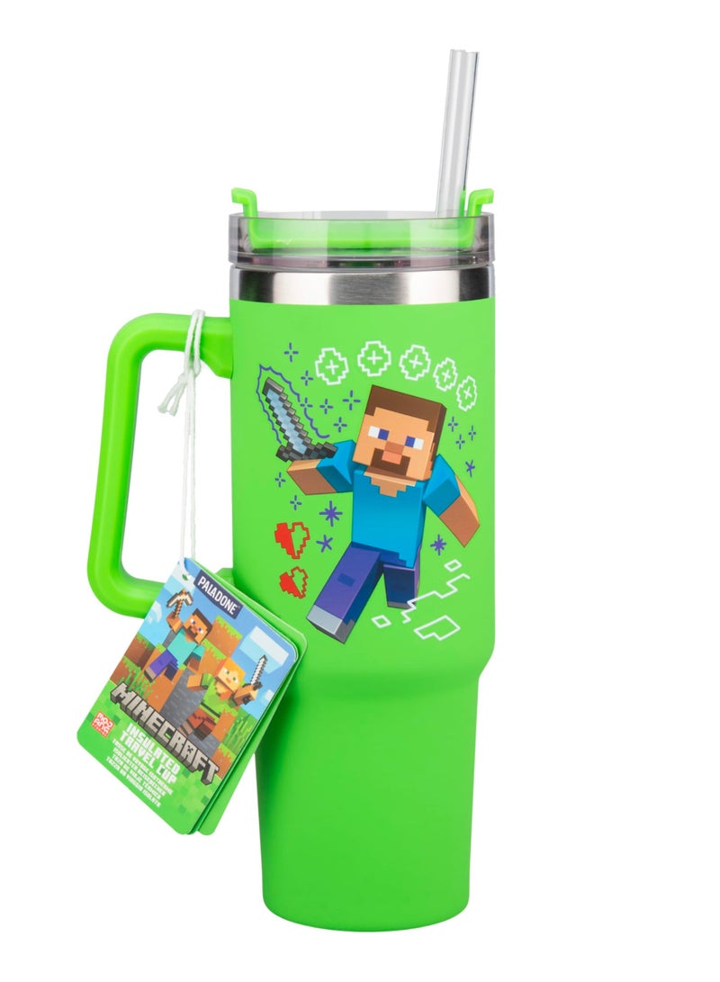 ماين كرافت كوب معزول أخضر من مينكرفت (ستيف وكريपर) بسعة 30 أونصة ومقص، كوب سفر قابل للسفر مع مقبض لشاي المثلج أو القهوة، سلع تابعة لألعاب الفيديو - Image 2
