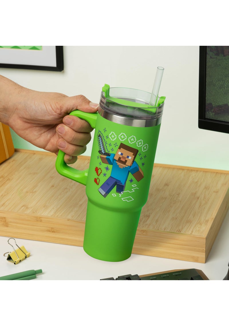 ماين كرافت كوب معزول أخضر من مينكرفت (ستيف وكريपर) بسعة 30 أونصة ومقص، كوب سفر قابل للسفر مع مقبض لشاي المثلج أو القهوة، سلع تابعة لألعاب الفيديو - Image 3