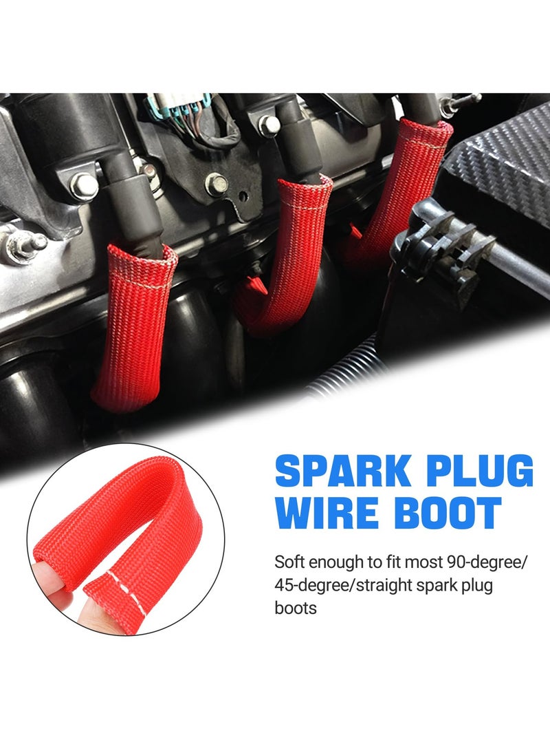 Generic Spark Plug Wire Boots Heat Shield Protector Sleeve 2500 Degree Spark Plug Heat Cover Wrap 6 Inch for SBC BBC 350 454 8PCS-Red  - Image 2