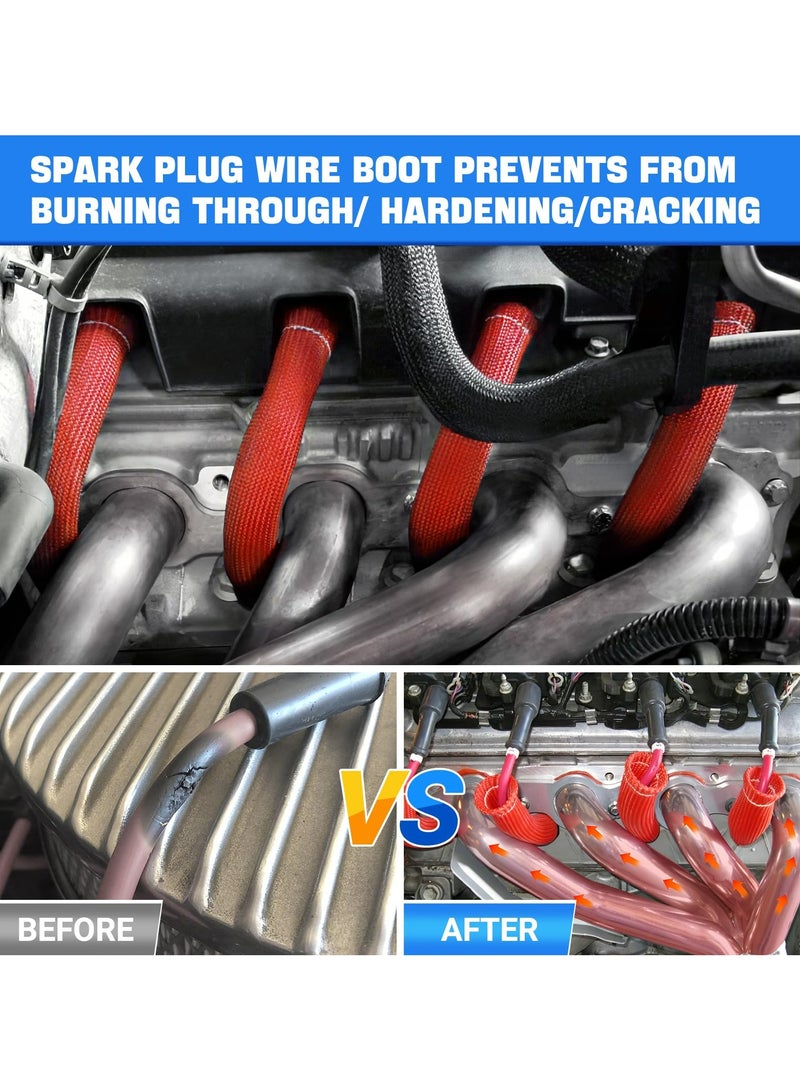 Generic Spark Plug Wire Boots Heat Shield Protector Sleeve 2500 Degree Spark Plug Heat Cover Wrap 6 Inch for SBC BBC 350 454 8PCS-Red  - Image 4