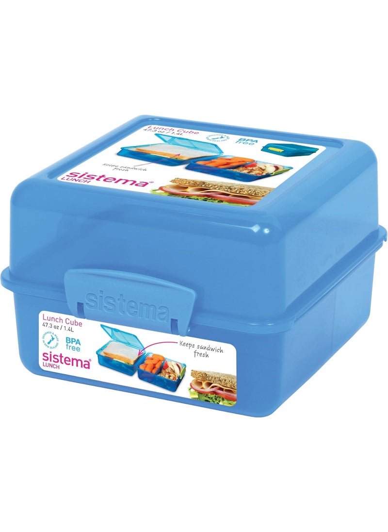 sistema - Sistema Lunch Box with Compartments | 1.4 L Lunch Cube | Food Storage Container with Lid | BPA-Free | Blue - Image 1