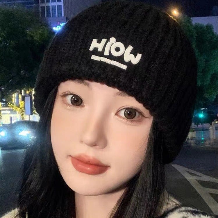 Knit Cap Autumn Winter Women Warm Earflap Wool Beanie Gray