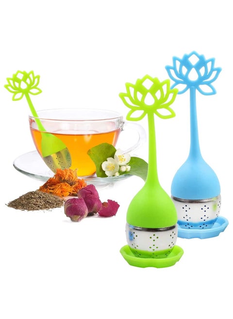Tea Infuser Filter 2 Pack Stainless Steel Tea Ball - Loose Tea Steeper Mesh Tea Cup Filter with Flower shaped Silicone Handle for Loose Leaf or Herbal Tea, Best Tea Infuser for Loose Leaf
