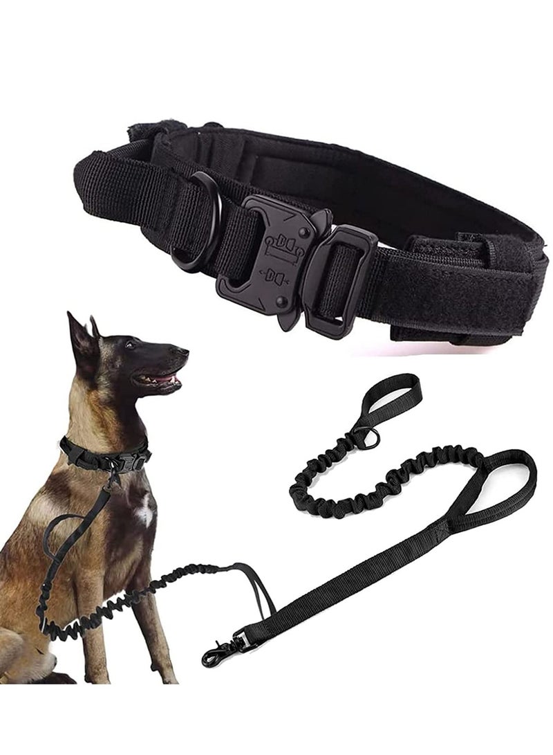 Generic Dog Collar, and Leash Set Tactical with Handle Bungee Adjustable Military Training Nylon Control Metal Buckle (Black, M） - Image 1