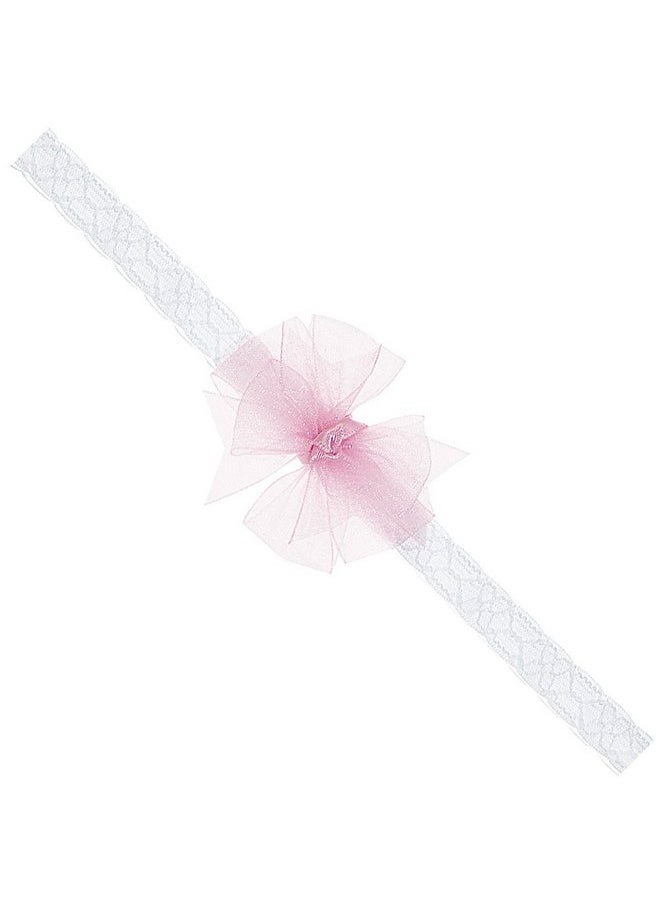 Wee Ones Wee Ones Baby Girls' Tiny Classic Organza Hair Bow on Narrow Lace Baby Band - Light Pink (6-24 months)  - Image 1