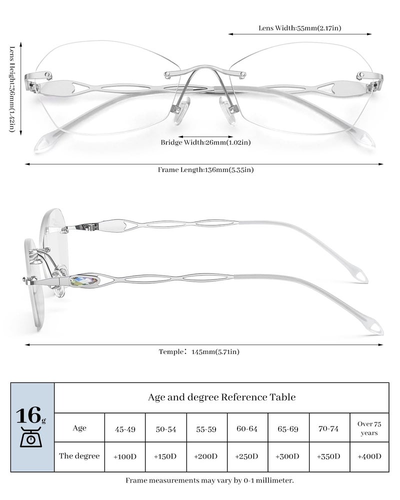 LUFF Rimless Reading Glasses for Women Blue Light Blocking Lightweight Metal Classic Computer Readers Anti Eyestrain - Image 5