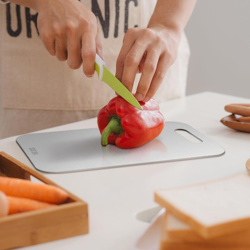 SPITZE Diverse requirement fit Chopping Board Combo 3pcs | Large Multi Size 304 Stainless Steel Cutting Boards for Cutting Vegetables, Meat, Fish, Fruits for Kitchen (Combo 3pc (46x30cm, 34x24cm, 30x20cm)) Universal design - Image 5