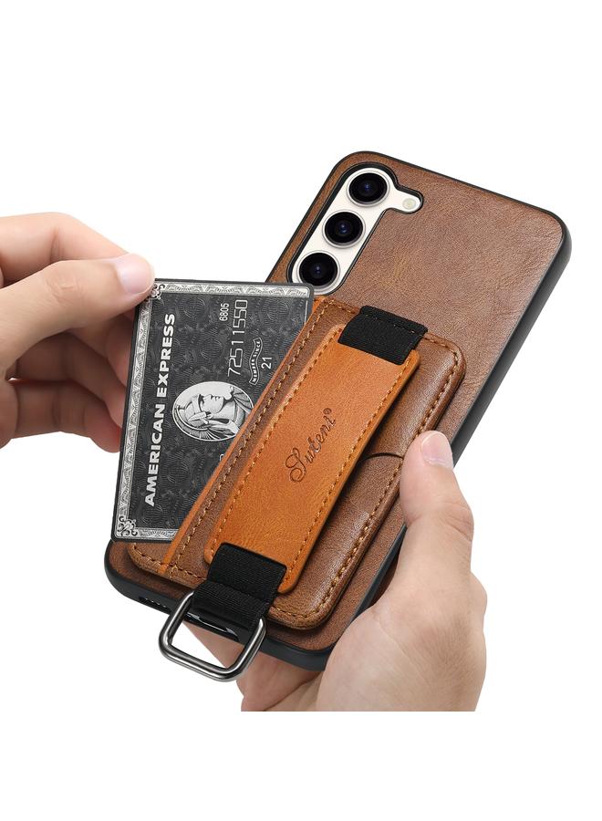 Suteni Case For Samsung Galaxy S24 5G H13 Card Wallet Wrist Strap Holder PU Phone Case - Image 5