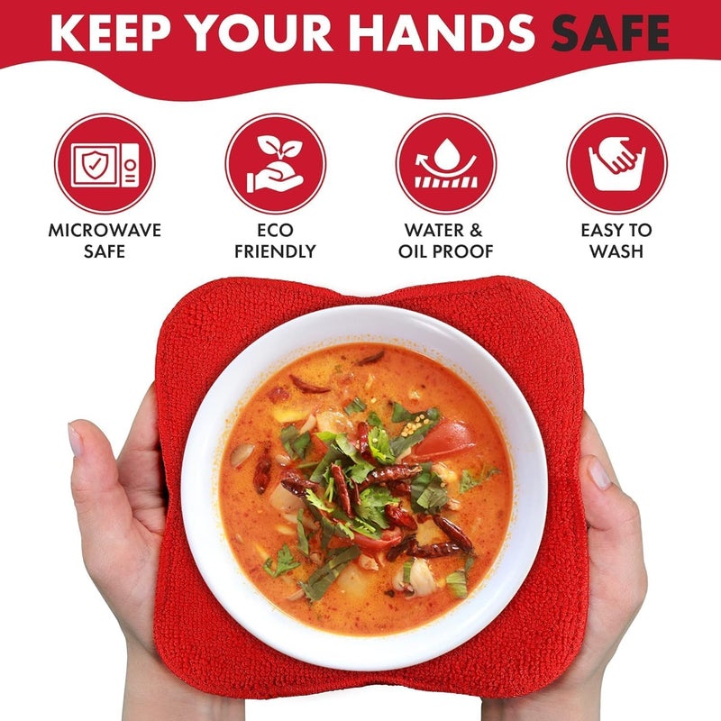 Trendsettings Microwave Bowl Cozies Warmers Food Microfiber Heat Resistant Food Warmer Set Microwave Safe Hot and Cold Bowls Holder Without Burning Your Hands Set of 4 Microwave Bowl Holders (Red) - Image 3