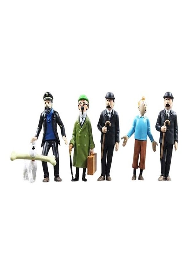 PINAKA The Adventures of Tintin 6 Pieces 3 Inch Figurines Tin Tin Snowy Captain Handdock Dr Calculus Thomson Brothers Statue Figure - Image 1