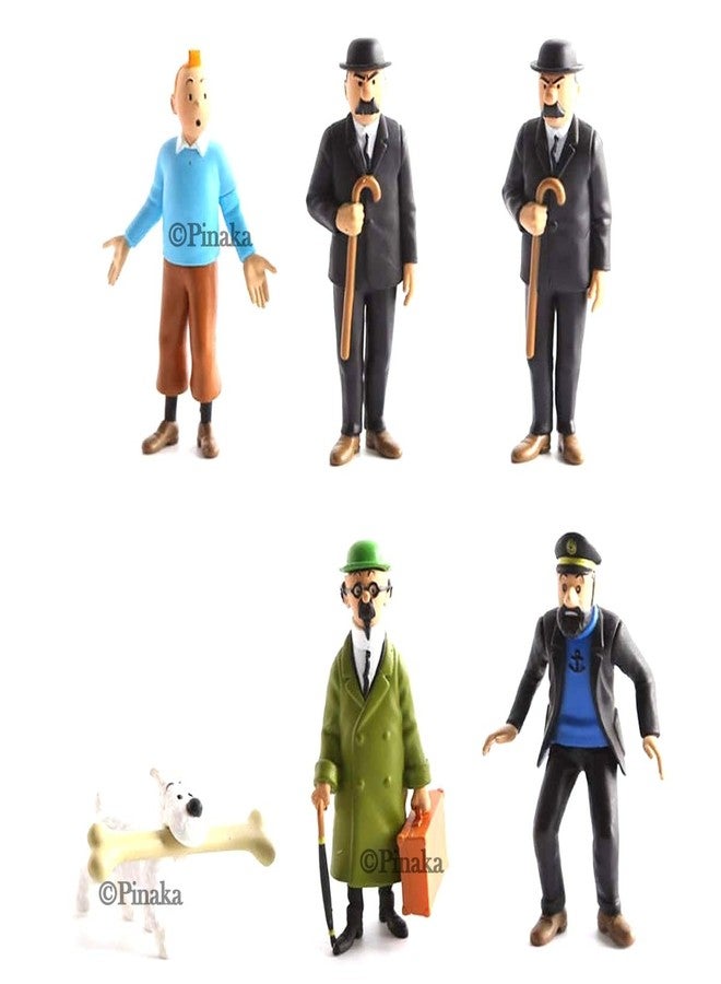 PINAKA The Adventures of Tintin 6 Pieces 3 Inch Figurines Tin Tin Snowy Captain Handdock Dr Calculus Thomson Brothers Statue Figure - Image 2