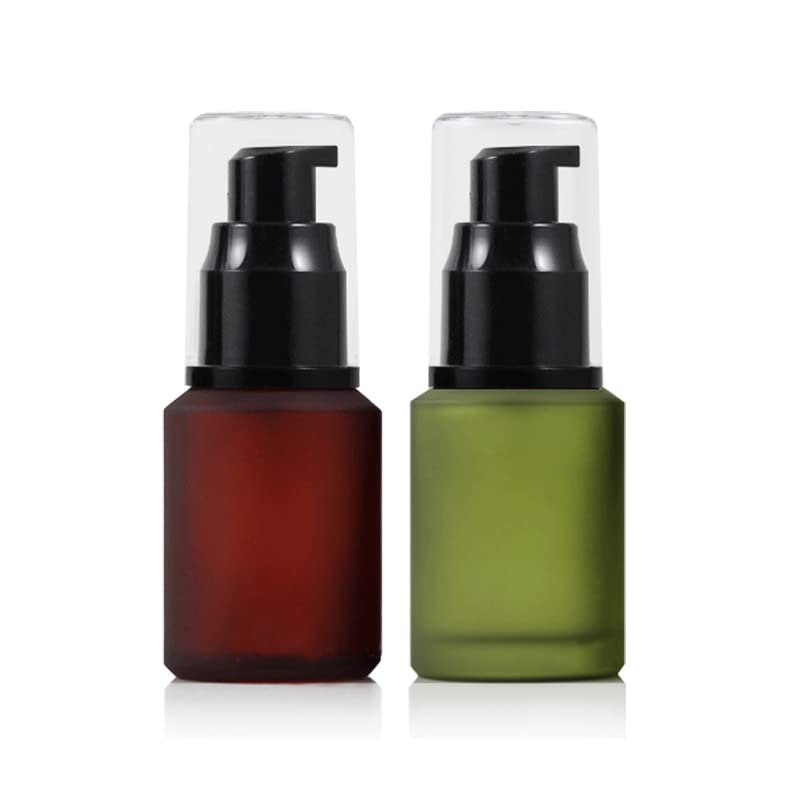Ericotry 1PCS 60ml 1oz Frosted Empty Glass Cosmetic Cream Lotion Pump Bottle with Black Pump Head and Anti-Dust Cap for Beauty Liquid Essential Oil Facial Cream Emulsion Travel Containers (Green) - Image 3