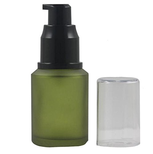 Ericotry 1PCS 60ml 1oz Frosted Empty Glass Cosmetic Cream Lotion Pump Bottle with Black Pump Head and Anti-Dust Cap for Beauty Liquid Essential Oil Facial Cream Emulsion Travel Containers (Green) - Image 1