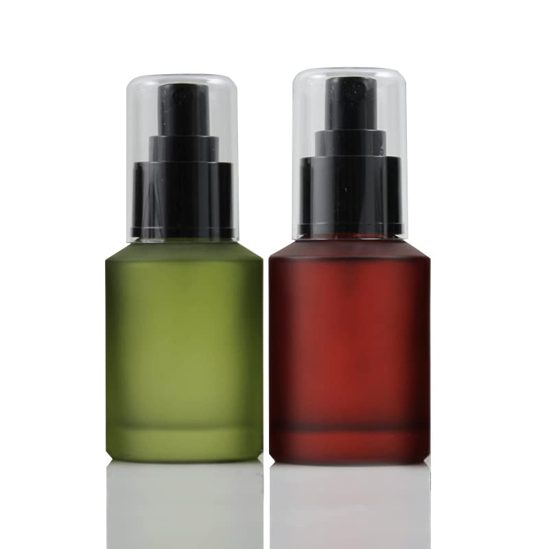 Ericotry 1PCS 60ml 1oz Frosted Empty Glass Cosmetic Cream Lotion Pump Bottle with Black Pump Head and Anti-Dust Cap for Beauty Liquid Essential Oil Facial Cream Emulsion Travel Containers (Green) - Image 4