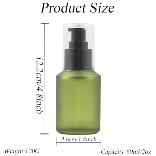 Ericotry 1PCS 60ml 1oz Frosted Empty Glass Cosmetic Cream Lotion Pump Bottle with Black Pump Head and Anti-Dust Cap for Beauty Liquid Essential Oil Facial Cream Emulsion Travel Containers (Green) - Image 2