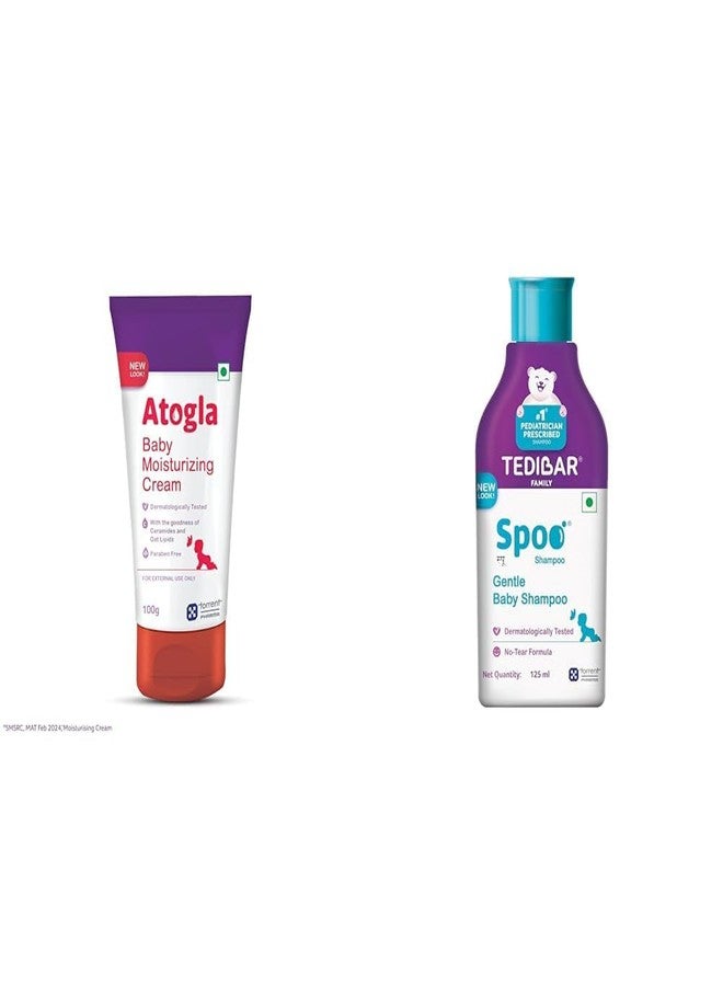 ATOGLA Spoo No-Tear Formula Baby Shampoo 125Ml From Tedibar Family + Baby Cream 100Ml (Pack Of 1) + Baby Cream 100Gm - By Torrent Pharma - Image 1