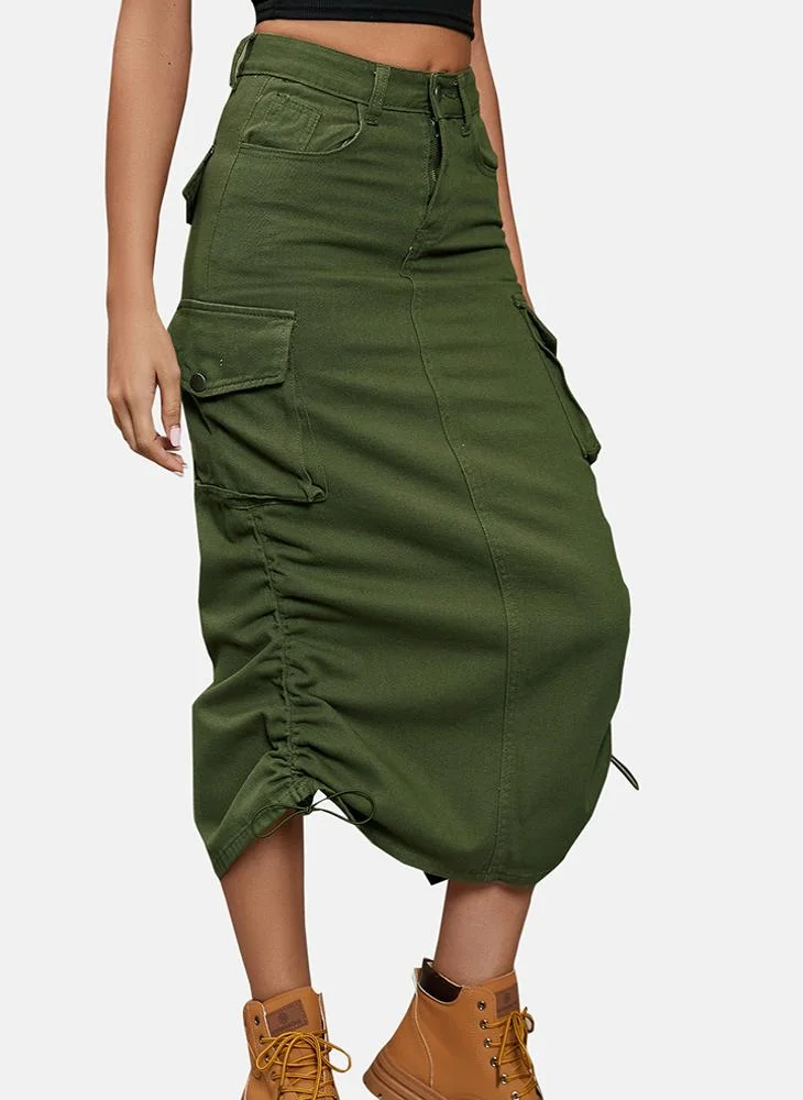 YUNIQEE Green Mid Rise Plain Midi Skirt