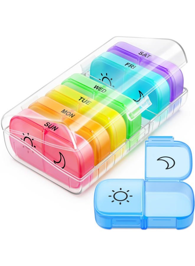 global healing center منظم حبوب أسبوعي مرتين في اليوم مع فتحة كبيرة من نفس الجانب لسهولة التعبئة والاسترجاع، صندوق حبوب AM PM لتتبع الألوان لمدة 7 أيام مع علبة حبوب كبيرة خالية من BPA للفيتامينات وزيوت السمك (شفاف) - Image 1