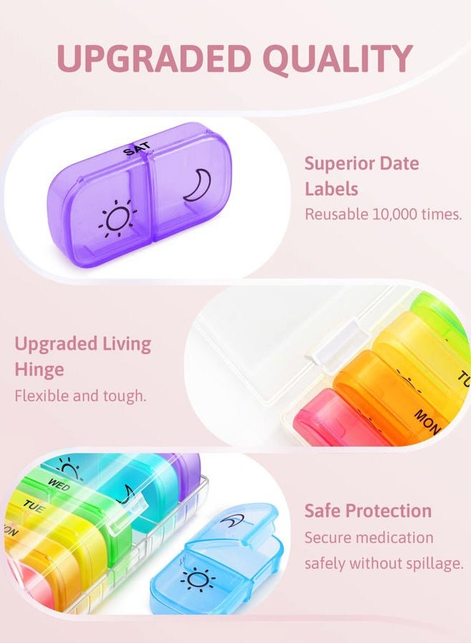 global healing center منظم حبوب أسبوعي مرتين في اليوم مع فتحة كبيرة من نفس الجانب لسهولة التعبئة والاسترجاع، صندوق حبوب AM PM لتتبع الألوان لمدة 7 أيام مع علبة حبوب كبيرة خالية من BPA للفيتامينات وزيوت السمك (شفاف) - Image 5