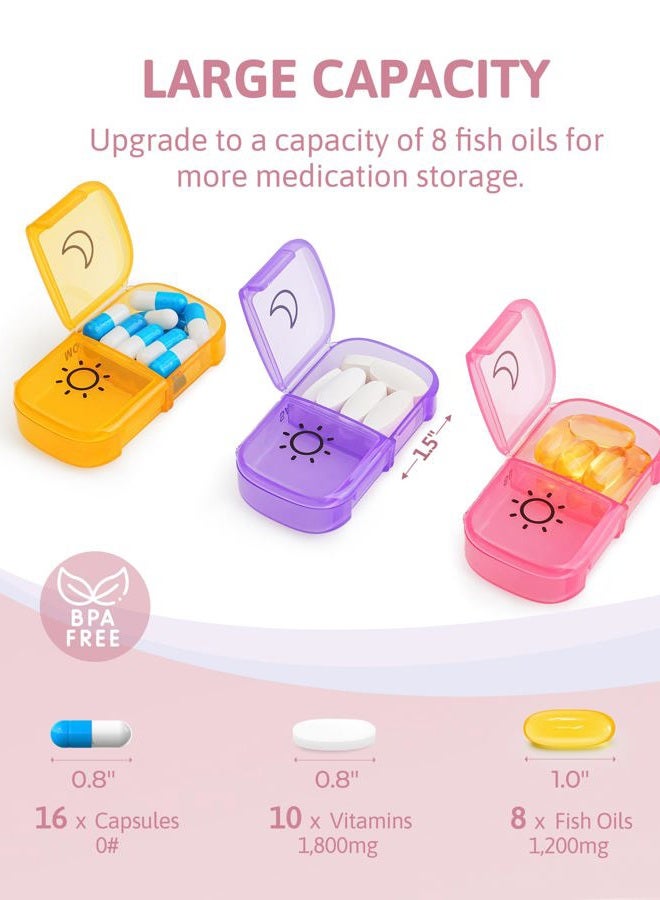 global healing center منظم حبوب أسبوعي مرتين في اليوم مع فتحة كبيرة من نفس الجانب لسهولة التعبئة والاسترجاع، صندوق حبوب AM PM لتتبع الألوان لمدة 7 أيام مع علبة حبوب كبيرة خالية من BPA للفيتامينات وزيوت السمك (شفاف) - Image 3