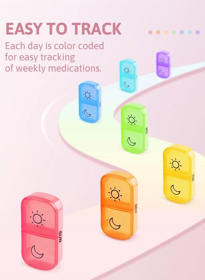 global healing center منظم حبوب أسبوعي مرتين في اليوم مع فتحة كبيرة من نفس الجانب لسهولة التعبئة والاسترجاع، صندوق حبوب AM PM لتتبع الألوان لمدة 7 أيام مع علبة حبوب كبيرة خالية من BPA للفيتامينات وزيوت السمك (شفاف) - Image 4