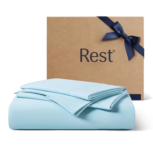 REST® Evercool®+ Starter Sheet Set, King, Light Blue, Breathable Bed Sheets for Hot Sleeper and Night Sweats, with Pillowcases, Ionic+ Self-Cleaning Silver Yarn for Sensitive Skin, 3PCS No Flat Sheet - Image 1