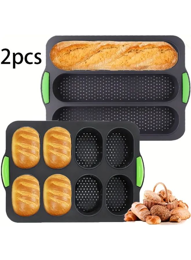 2 Piece Silicone Baking Mold Set French Bread Hamburger Bun Pan Non Stick Flexible Cookie Sheets For Baguette Sandwich Toast Easy Release Beginner Friendly Bread Making Durable Kitchen Baking Tools - Image 1