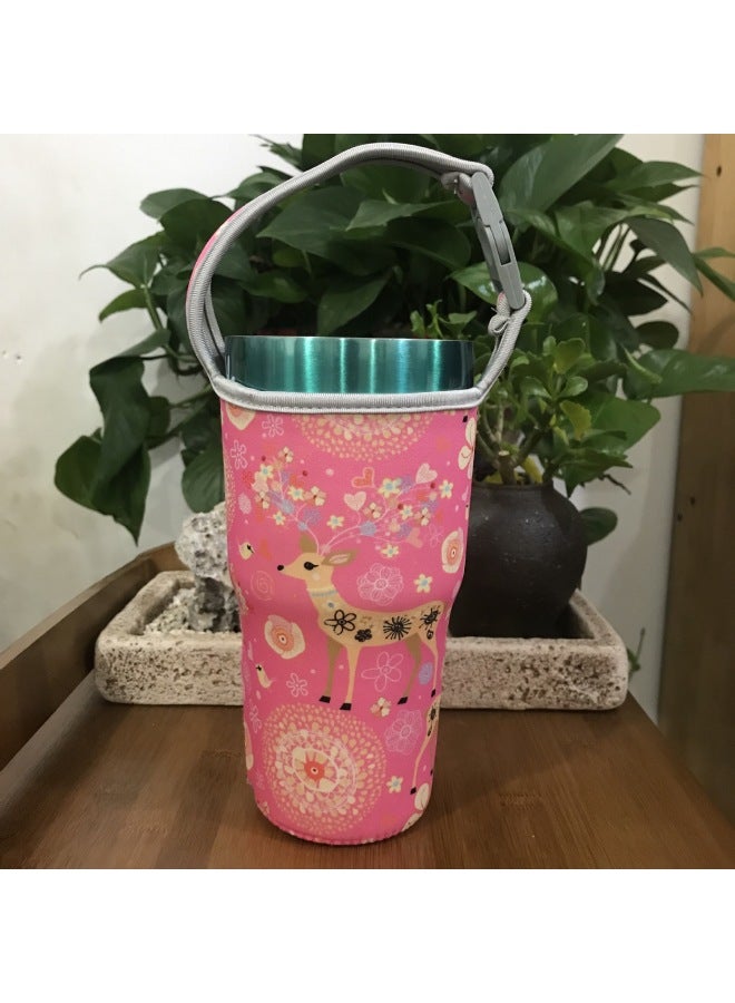 Factory Wholesale Cartoon Ice Cream Cup 30Oz Car Cup Vacuum Cup Cover Portable Drop-resistant Handbag Diving Material Cup Cover-Color:Pink Deer-Capacity:900ml(30oz Ice Cream)  - Image 1