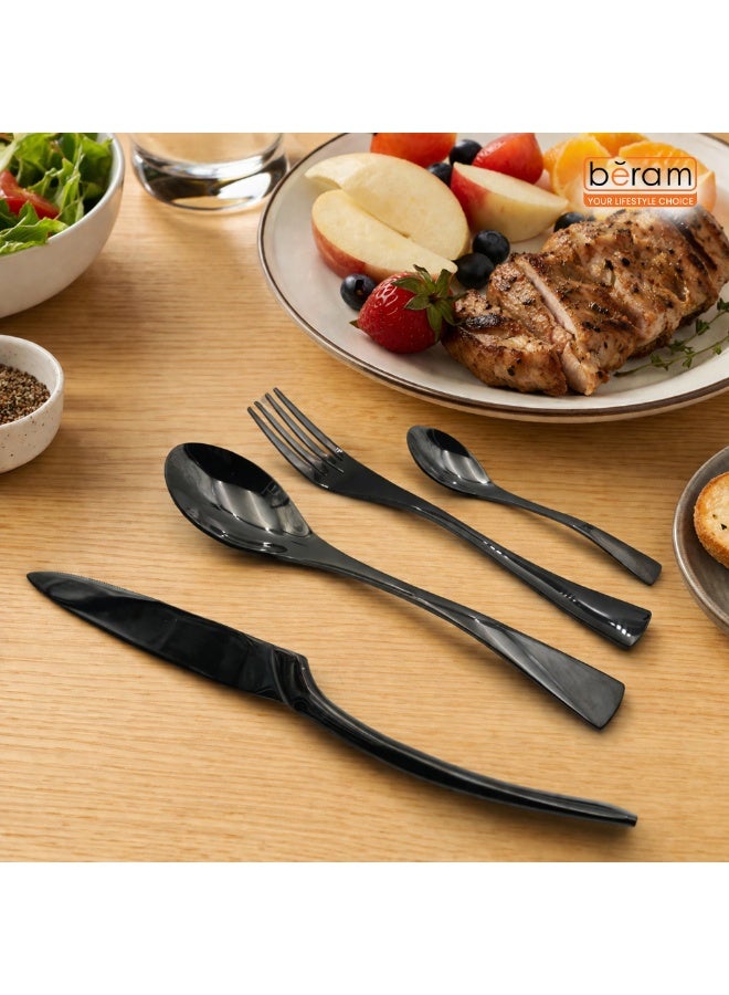 BERAM Midnight Marvel Cutlery Set 4 Pcs Stainless Steel Flatware Set Kitchen Utensils Set Tableware Set For Home Restaurants Hotels -  Black with Marble Polish Finish - Image 2