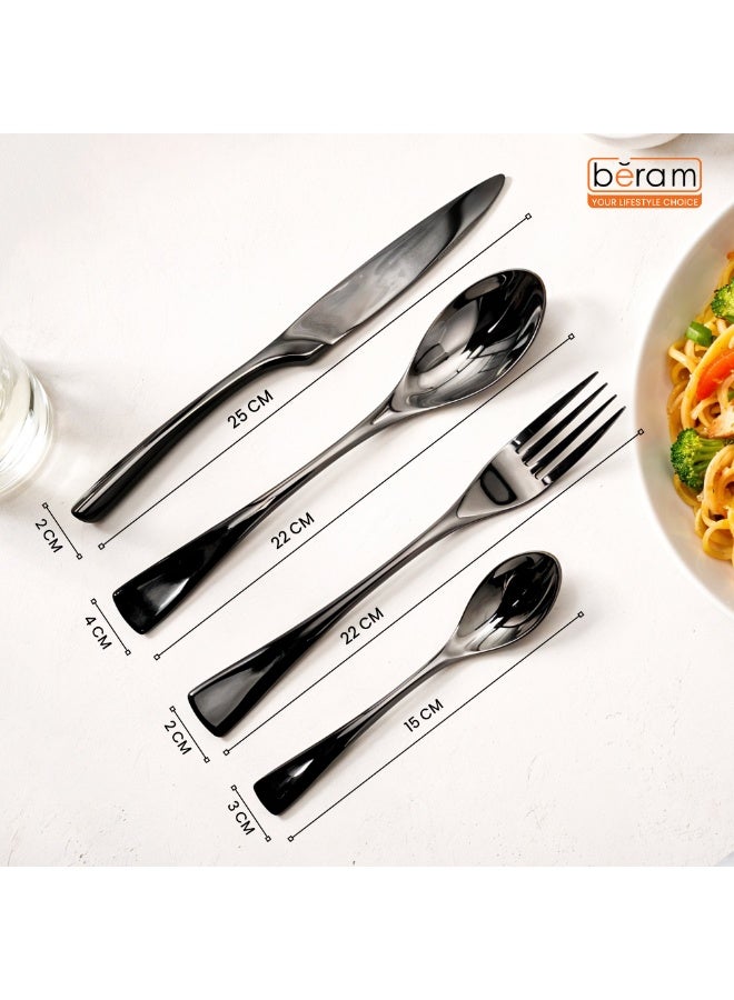 BERAM Midnight Marvel Cutlery Set 4 Pcs Stainless Steel Flatware Set Kitchen Utensils Set Tableware Set For Home Restaurants Hotels -  Black with Marble Polish Finish - Image 5