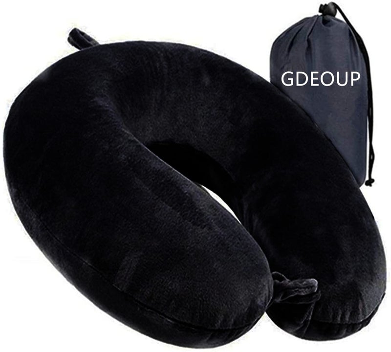 GDEOUP Travel Pillow  Memory Foam Neck Pillow Support PillowLuxury Compact  Lightweight Quick Pack for CampingSleeping Rest Cushion Black